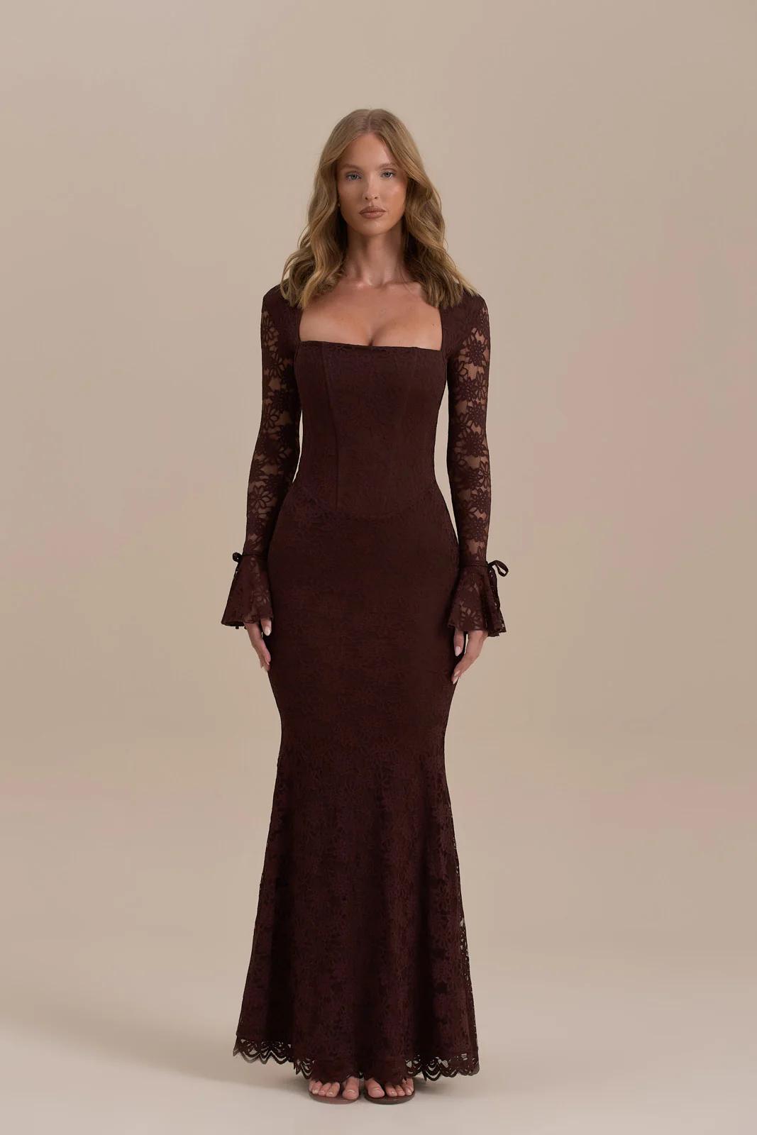 Spitzen-Meerjungfrau-Maxi-Kleid