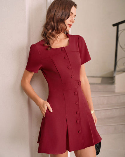 Rotes U-Ausschnitt A-Linien Mini-Kleid